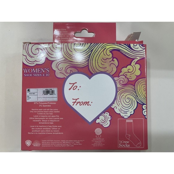 Harry Potter Women's Crew Socks 4-10 Valentine's Love Gift Box 3pk Pink - Picture 2 of 2